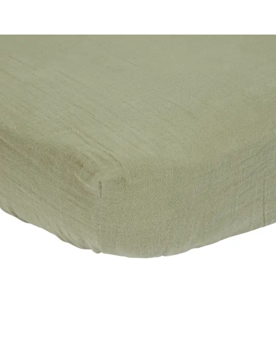 LITTLE DUTCH MUSLIN FITTED SHEET OLIVE 60×120