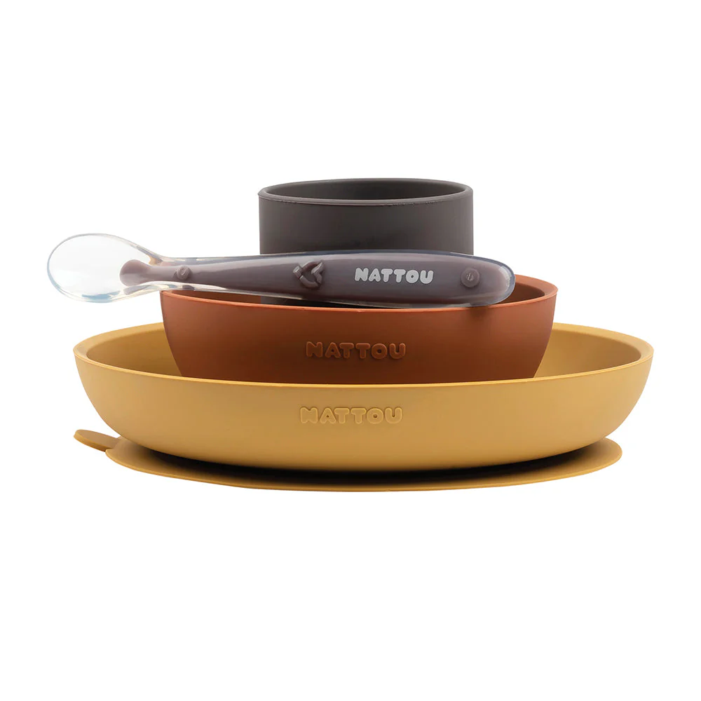 NATTOU SILICONE CHILDREN TABLEWARY SET OF 4 PIECES