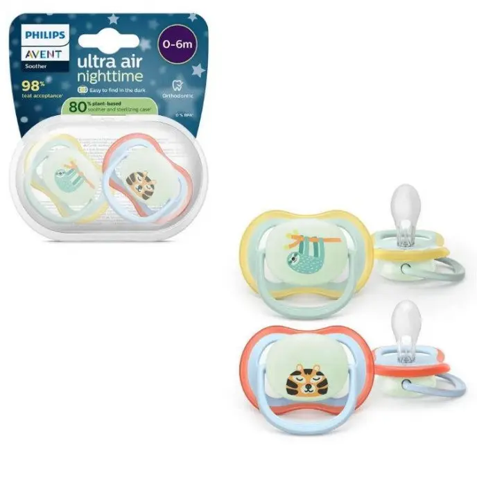 AVENT SOOTHER 0-6M ULTRA AIR NIGHT BOY X2