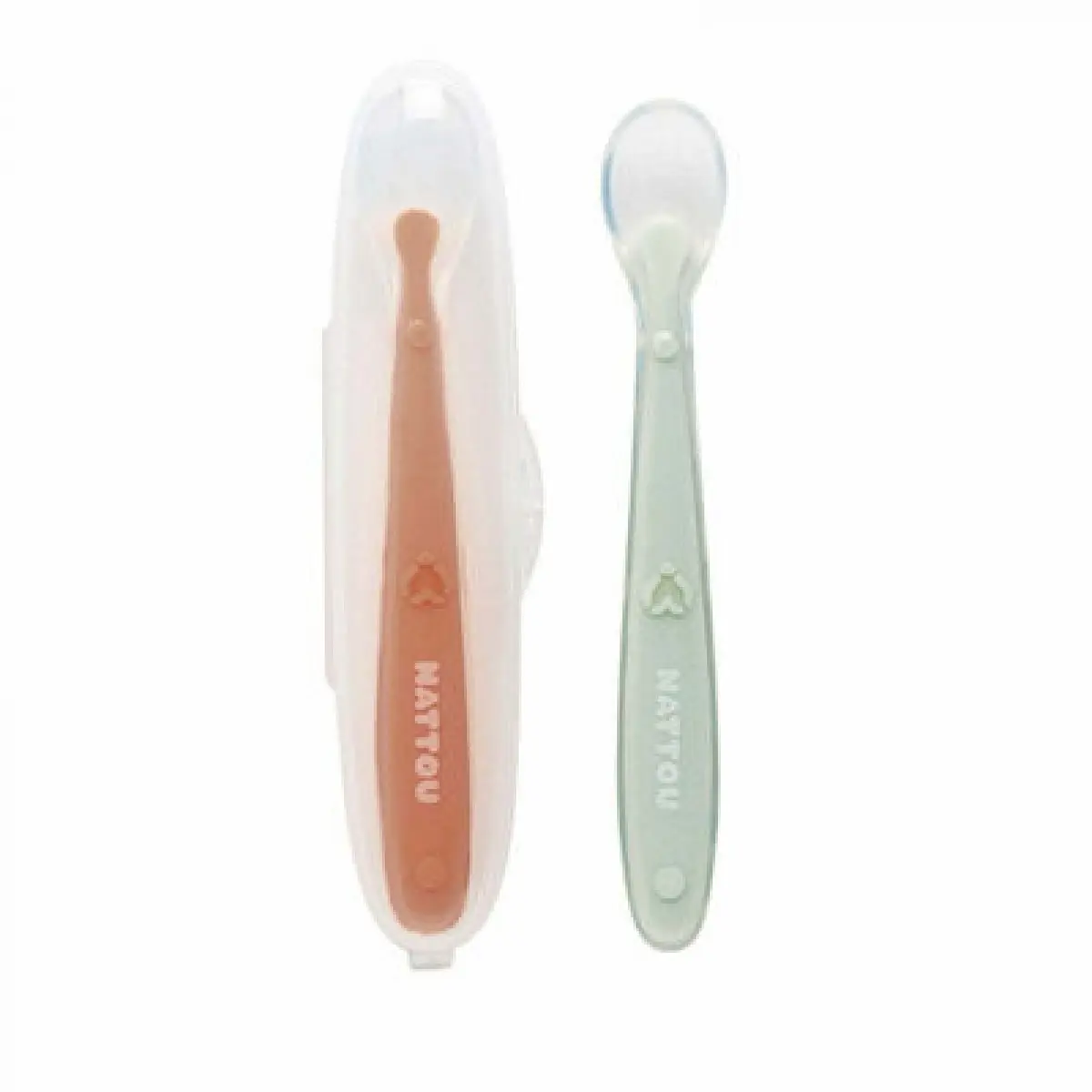 NATTOU SILICONE CHILDREN SPOON SET OF 2 PIECES WITH CASE